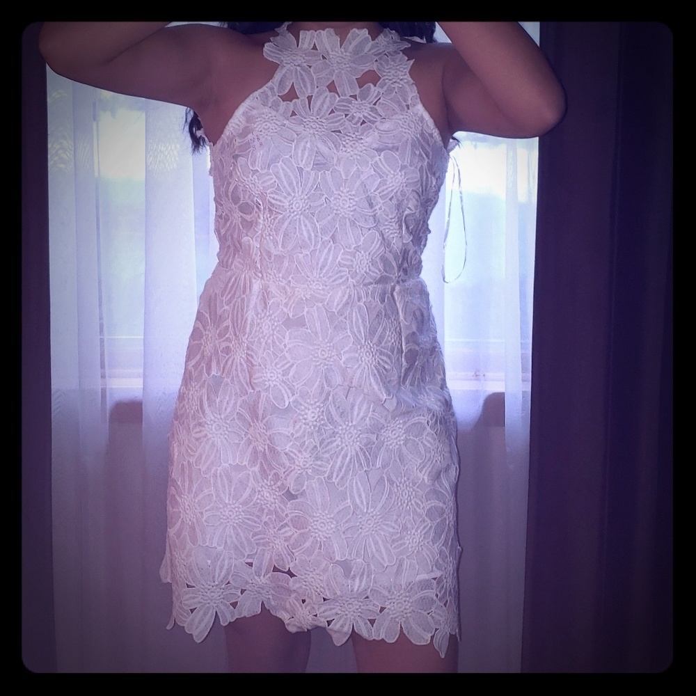 Beautiful lace flowers white dress